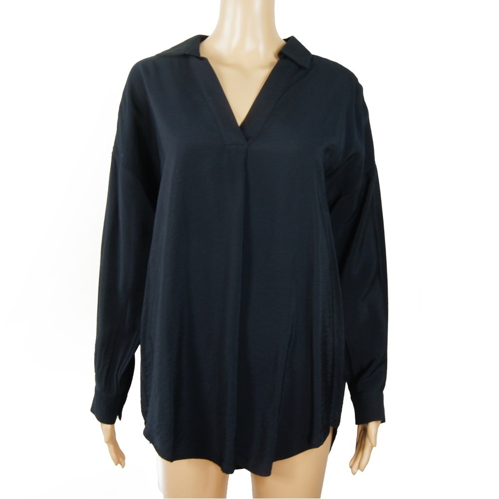 Mint Velvet London Long Sleeve Dark Navy Blue Satin Tunic Top